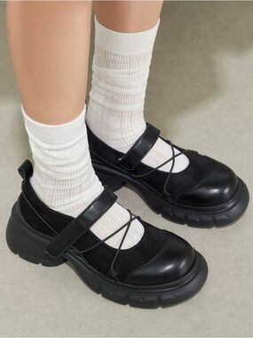 Platform Mary Jane Flats in Black